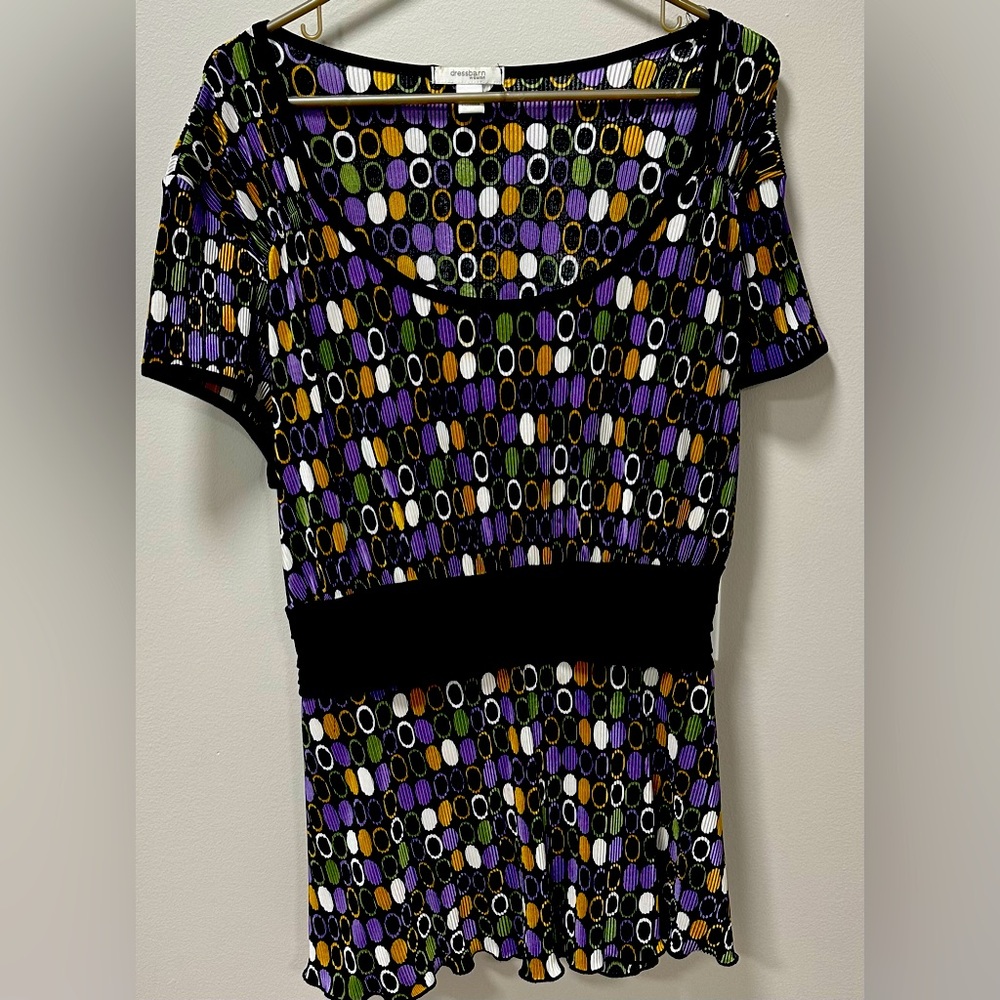 Dress Barn, 3X, scoop neckline, multicolored, polka dotted, shirt (ties in back)